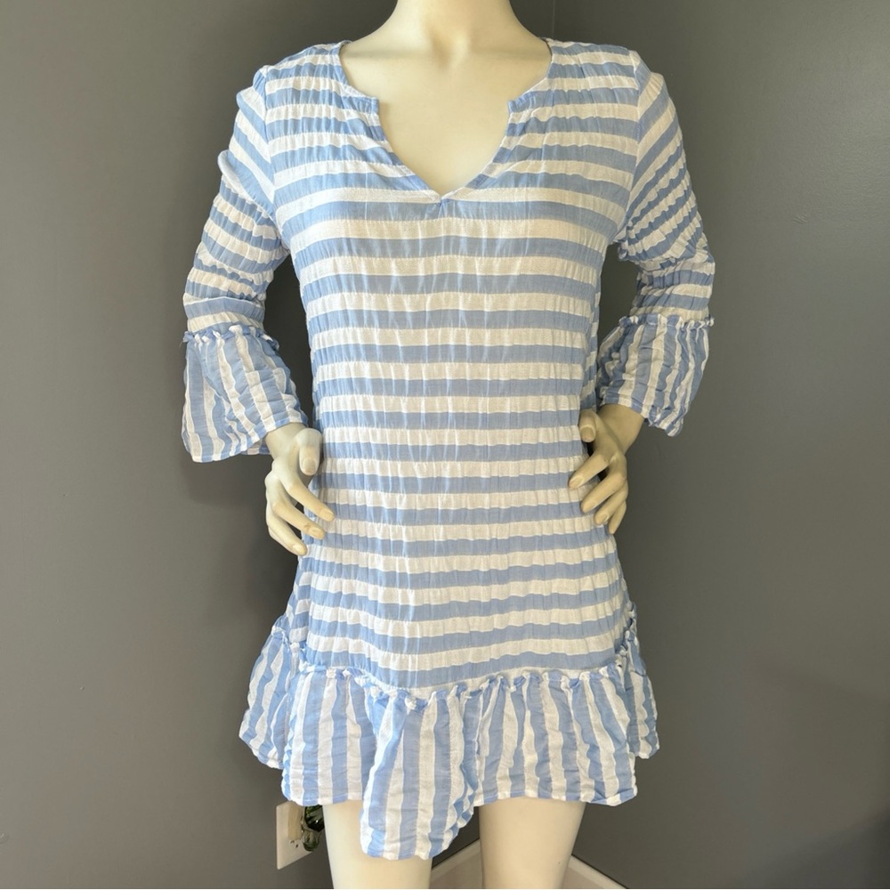 NWT Duffield Lane Colony Blue and White Striped Gauze Swimsuit Coverup
